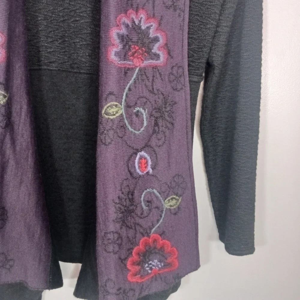 Simply Natural Alpaca Blend Embroidered Cardigan Women's L Asymmetrical Peru